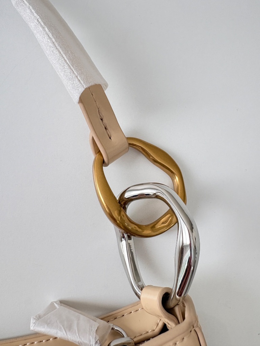 NWT STAUD Ollie Leather Shoulder Bag Oat Neutral Gold Silver Hardware - Picture 3 of 10